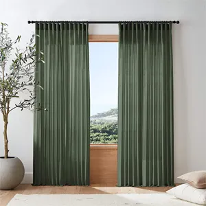 Dọc Sheer Rèm Cửa Ánh Sáng Lọc Bán Sheer Olive Màu Xanh Lá Cây Linen Boho Rèm Cửa Cho Phòng Khách