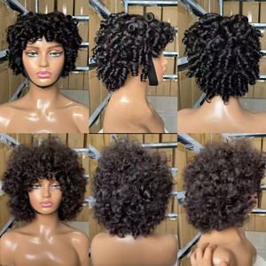 Perruque Courte Bouclée avec Torsades et <span class=keywords><strong>Frange</strong></span> 250g, Idéale pour Femme, Perruque Africaine à Ondulations Souples, Grande, Extensible et Volumineuse - Product Image 2