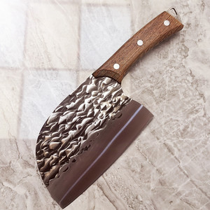 Cuchillo de cocina con mango de madera y cabeza redonda, 3.0 mm de grosor, cuchillo de doble propósito (para picar y rebanar), ABS afilado, apto para ambos usos. - Product Image 1