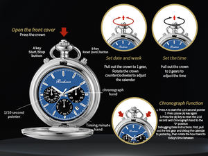 BOSHIYA <span class=keywords><strong>montre</strong></span> de poche à Quartz moderne pour hommes chronomètre à Six broches à trois yeux phase de lune boîtier lisse or noir calendrier cadran affichage - Product Image 6