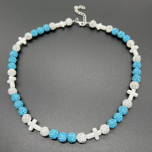 Vente en gros de colliers croisés pour garçons collier de baseball personnalisé réglable en cristal brillant avec perles en strass - Product Image 2