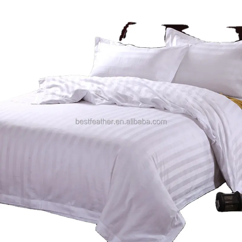 Beyaz 5 yıldızlı otel 1cm 3cm saten yatak örtüsü seti pamuk çizgili kumaş