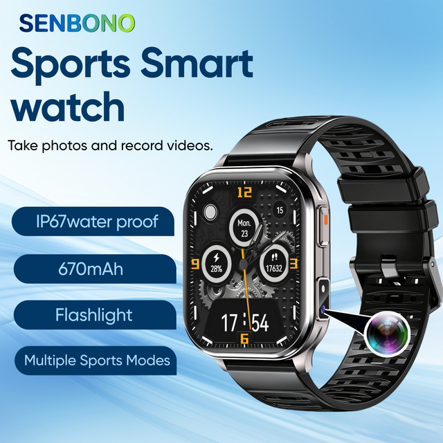 For P60 Smartwatch IP67 Built-in HD Camera Fitness Tracker Wireless Calling Music Playback 256MB Memory 670mAh Battery