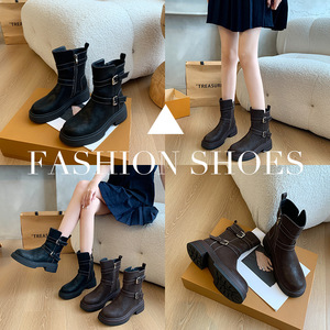<span class=keywords><strong>Bottes</strong></span> courtes pour femmes de style rétro britannique Martin, <span class=keywords><strong>bottes</strong></span> western à <span class=keywords><strong>large</strong></span> <span class=keywords><strong>mollet</strong></span>, fermeture éclair, taille plus 41-45, semelle épaisse, cheville et botte - Product Image 2