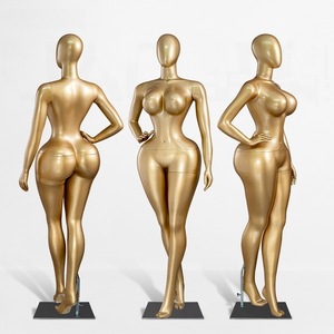 Mannequin féminin extra-large <span class=keywords><strong>taille</strong></span> slim, poitrine et fessier généreux, en fibre de verre dorée, avec tête pour vitrine - Product Image 3