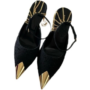 Rose Park Chae-young With the Same High Heels 22 Early Spring Black Sexy Metal Pointed Thin Heel Shoes Hollow Sandals Female - Product Image 5