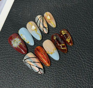 Faux ongles en acrylique ABS faits à la main avec un design scintillant, à presser, strass artificiels pour les doigts - Product Image 6