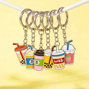 Custom Milk Tea Coffee Cup Soft Enamel Cartoon With Glitter Metal Logo UV Print Cute Anime Hard Enamel Keychain