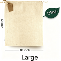 Sacs en tissu écologique personnalisés multi-usages - Grands sacs de rangement réutilisables en coton - Pochettes en mousseline avec cordon de serrage pour légumes