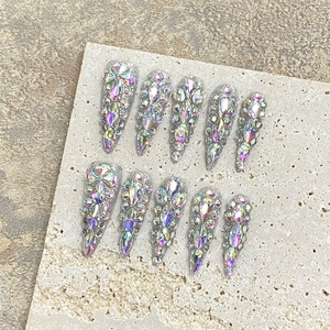 Uñas Postizas Acrílicas de Alta Calidad Hechas a Mano con Punta Brillante de <span class=keywords><strong>Cleopatra</strong></span> y Pedrería Completa, Venta al Por Mayor - Product Image 1