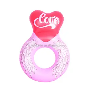 Customization Pink Heart Shape pool float inflatable Angel's Wing Swim Ring Adult kids inflatable tube