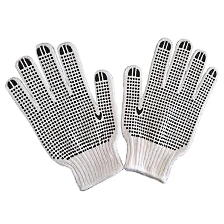 high quality white soft comfortable grip polycotton garden pvc gloves with dots on palm