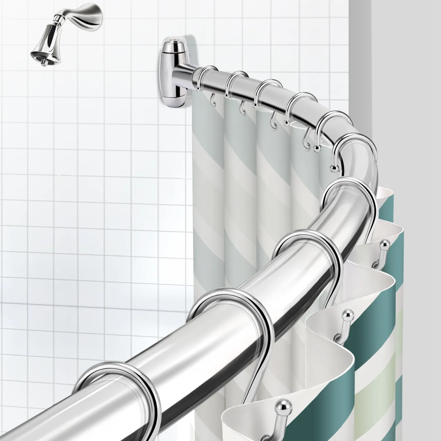 Badezimmer zubehör Großhandel Edelstahl Gardinen stangen Biegen Verstellbare Chrom Gebogene Dusch vorhangs tange