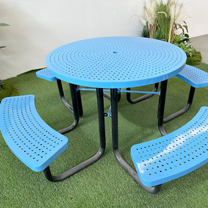 Mesas de jardín comerciales de acero con revestimiento termoplástico para exteriores, banco para <span class=keywords><strong>Patio</strong></span>, sombrilla, mesa de Picnic con agujeros - Product Image 2