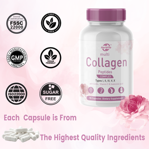 แคปซูลคอลลาเจนเปปไทด์หลายชนิด Haccp OEM สำหรับผู้หญิงและผู้ชาย โปรตีนเปปไทด์ไฮโดรไลซ์ พร้อมกรดไฮยาลูโรนิกและวิตามินซี - Product Image 4