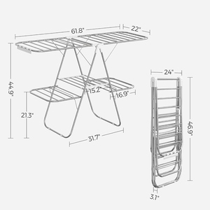 Porte-<span class=keywords><strong>linge</strong></span> pliable à double niveau en acier inoxydable Porte-vêtements mural rétractable pour le rangement et le séchage de la salle de bain - Product Image 2