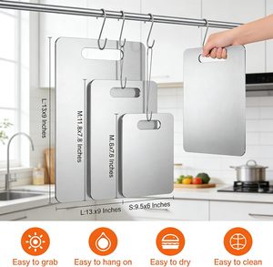 Planche à découper rectangulaire en acier inoxydable 201 double face antidérapante, compatible lave-vaisselle, pour la cuisine - Product Image 2
