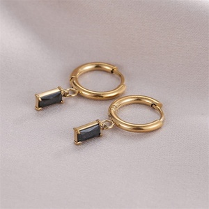 Fashion <b>Fine</b> 18k Gold Plated Zircon Charm <b>Earring</b> Stainless Steel Hoop <b>Earring</b> - Product Image 3