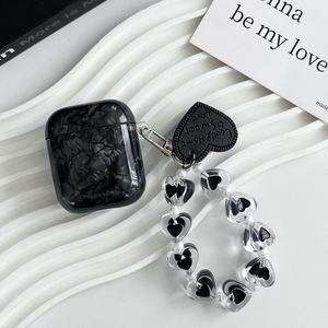 Nouvelle coque IMD noire à motif pour AirPods 1 2 3 4, étui pour écouteurs avec chaîne pendentif cœur pour AirPods Pro 1 2 3, housse pour écouteurs - Product Image 4