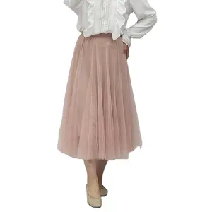 Oem personalizado mujeres conjunto ropa teñida suelta Rosa princesa Flare malla A-Line larga femenina Sha falda