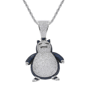 China Factory 2 Styles Videospiel POKE Snorlax Luxus Halskette Personal isierte Metall legierung Diamant Anhänger Männer Kette Halskette Frauen - Product Image 2