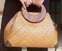 Tas Tangan Rumput Laut Vietnam Alami Dua Pegangan Desain Kustom Penutup Ritsleting untuk Wanita dan Remaja Putri Kasual Multifungsi Penyimpanan