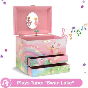 Boîte à bijoux pour filles de style ballet Jakos Manufacturer avec ballerine rotative, <span class=keywords><strong>musique</strong></span> Swan Lake, 2 tiroirs, rose, 7x5x6 pouces - Product Image 3