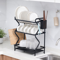 Égouttoir à vaisselle de cuisine - Avec porte-couverts et porte-gobelets amovibles, bac de récupération des eaux inclus, facile à nettoyer et à ranger dans la cuisine ou sous l'évier