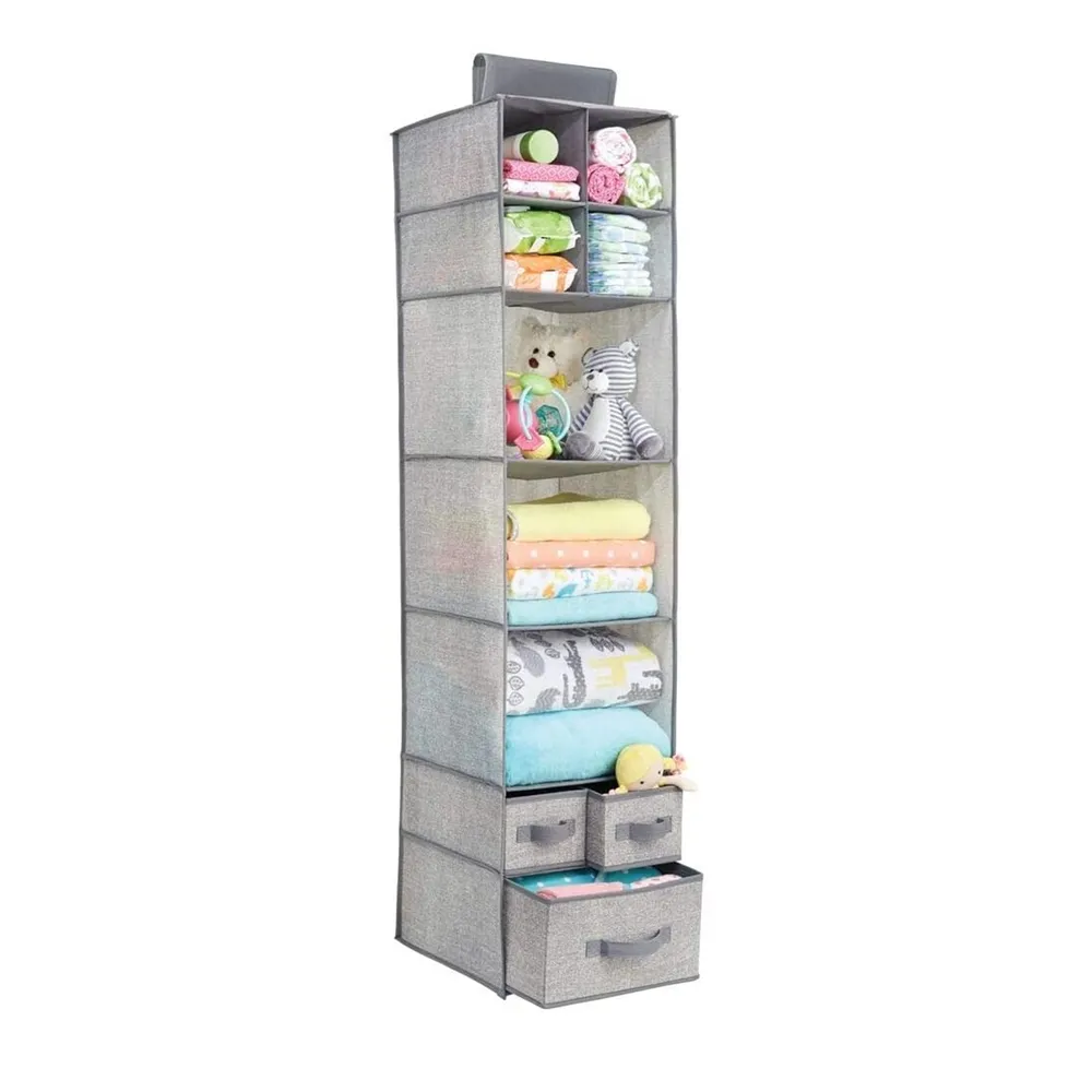 Fabric Material Hanging Wardrobe Organiser 7 Shelves 3 Drawers Ideal Hanging Clothes Storage Suitable as Hanging Storage Baskets