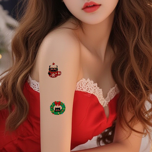 <span class=keywords><strong>Tatuaggi</strong></span> Temporanei Natalizi con Glitter, Adesivi <span class=keywords><strong>per</strong></span> Viso, Gatto Giocoso Cartoon, Albero di Natale, Tatuaggio Impermeabile <span class=keywords><strong>per</strong></span> Viso, Collo, Braccio - Product Image 4