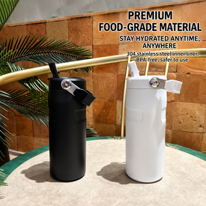 304 Stainless Steel Vacuum Insulated <b>Tumbler</b> 473ml Leakproof Travel Mug Foldable <b>Handle</b> Built in <b>Straw</b> Car Friendly - Product Image 6