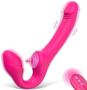 Fabricante de doble extremo Lesbo Dildo Usable Punto G Clítoris Sin tirantes Pulsante Vibrador Uso lésbico