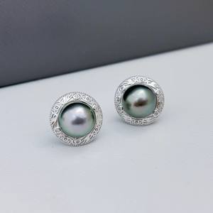 22397DIY S925 Silver <b>Stud</b> <b>Earrings</b> with 9-10mm Beads DIY Pearl Accessories Pearl Concealer Hollow Nail Bracket DIY Ear <b>Studs</b> - Product Image 3