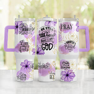 Bouteille d'eau à thème chrétien religieux, avec verset biblique et imprimé floral, gobelet isotherme portable de 40 oz, tasse à café thermos de 40 oz - Product Image 4