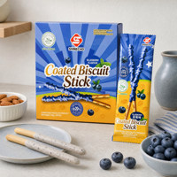 Paket Biskuit Stik Berlapis Blueberry untuk Suvenir Pernikahan dengan Lapisan Krim dan Potongan Almond untuk Hadiah Pesta