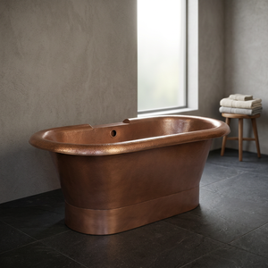 Baignoire autoportante ovale en cuivre martelé, bain vapeur marron classique pour la maison et l'hôtel - Artisanat indien - Product Image 3