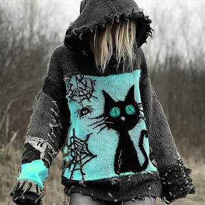 เสื้อฮู้ดดี้ทรงหลวมแบบดรอปโชว์เดอร์ สไตล์ยุโรป-อเมริกัน ขายดีข้ามพรมแดน ปี 2025 สำหรับฤดูใบไม้ร่วง-ฤดูหนาว ลายพิมพ์เรโทรลำลอง เสื้อสเวตเตอร์ผู้หญิงแบบเทียม-<span class=keywords><strong>3</strong></span> - Product Image 4