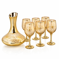 Ensemble de verrerie en cristal soufflé à la main de luxe, décorations en relief, bord doré, carafe à vin décorative, gobelets, capacité de 1,8 L, pour mariage, hôtel, banquet