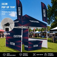 Tenda Kanopi Lipat 3x3m Rangka Aluminium Kain Oxford 600D Kit Stan Acara Bermerek Dengan Bendera Bulu Penutup Meja Kustom