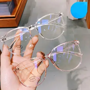 Kacamata hitam model Retro baru, kacamata pelindung bingkai besar bulat, kacamata balok baca, Kacamata Anti sinar biru muda