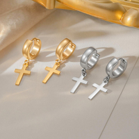 Boucles d'oreilles créoles minimalistes en acier inoxydable, plaqué or 18 carats et argent, pendantes, style punk, inaltérables, bijoux chrétiens