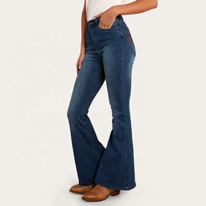 Jeans Western pour femmes, denim, taille haute, jambe évasée, design à 5 poches, coupe slim, coupe ajustée aux hanches et au niveau des fesses, jeans de cow-girl taille haute, jeans <span class=keywords><strong>Bowie</strong></span> évasés - Product Image 4