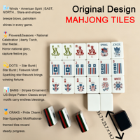 Jeu de tuiles de mahjong américain personnalisé, édition spéciale Fête de l'Indépendance, tuiles de mahjong en acrylique à 4 couches avec drapeau américain pour soirée de jeu festive