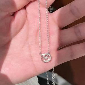 Double C Beating Heart Necklace For Women Zinc Alloy Pave Setting Clavicle Chain Gift Jewelry - Product Image 3