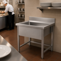 Évier de cuisine commercial en acier inoxydable, simple bac, taille personnalisée, vente directe usine, idéal pour restaurants, hôtels, cantines