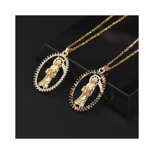 18K chapado en oro de <span class=keywords><strong>Santa</strong></span> Muerte mexicana colgante de Saint de <span class=keywords><strong>la</strong></span> Muerte de buena suerte talismán joyería católica COLLAR COLGANTE para las mujeres de los hombres - Product Image 1
