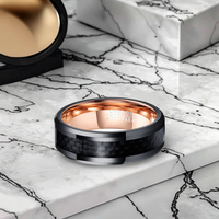 Bague en tungstène avec incrustation de fibre de carbone noire classique et élégante, plaquée or rose à l'intérieur, pour mariage, anniversaire, fête