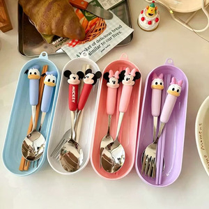 Ensemble de couverts pour enfants Mickey et Daisy, cuillère et fourchette en acier inoxydable Minniee Daisy avec boîte en PVC de dessin animé, <span class=keywords><strong>vaisselle</strong></span> pour enfants - Product Image 2