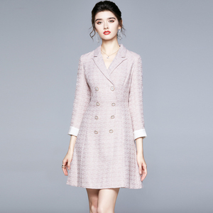 <span class=keywords><strong>Blazer</strong></span>-Kragen Zweireihiges Hellrosa Elegantes Tweed-Kleid - Product Image 3