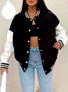 Chaqueta Urbana Ligera Negra y Blanca Estilo Universitario Unisex, Corte Regular, Informal, para Otoño - Product Image 1